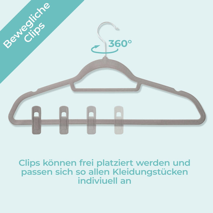 Blumtal Kleiderbügel 30 Stück Mit Clips - 360° Drehbar, Platzsparend, Rutschfest - Mit Klammern für