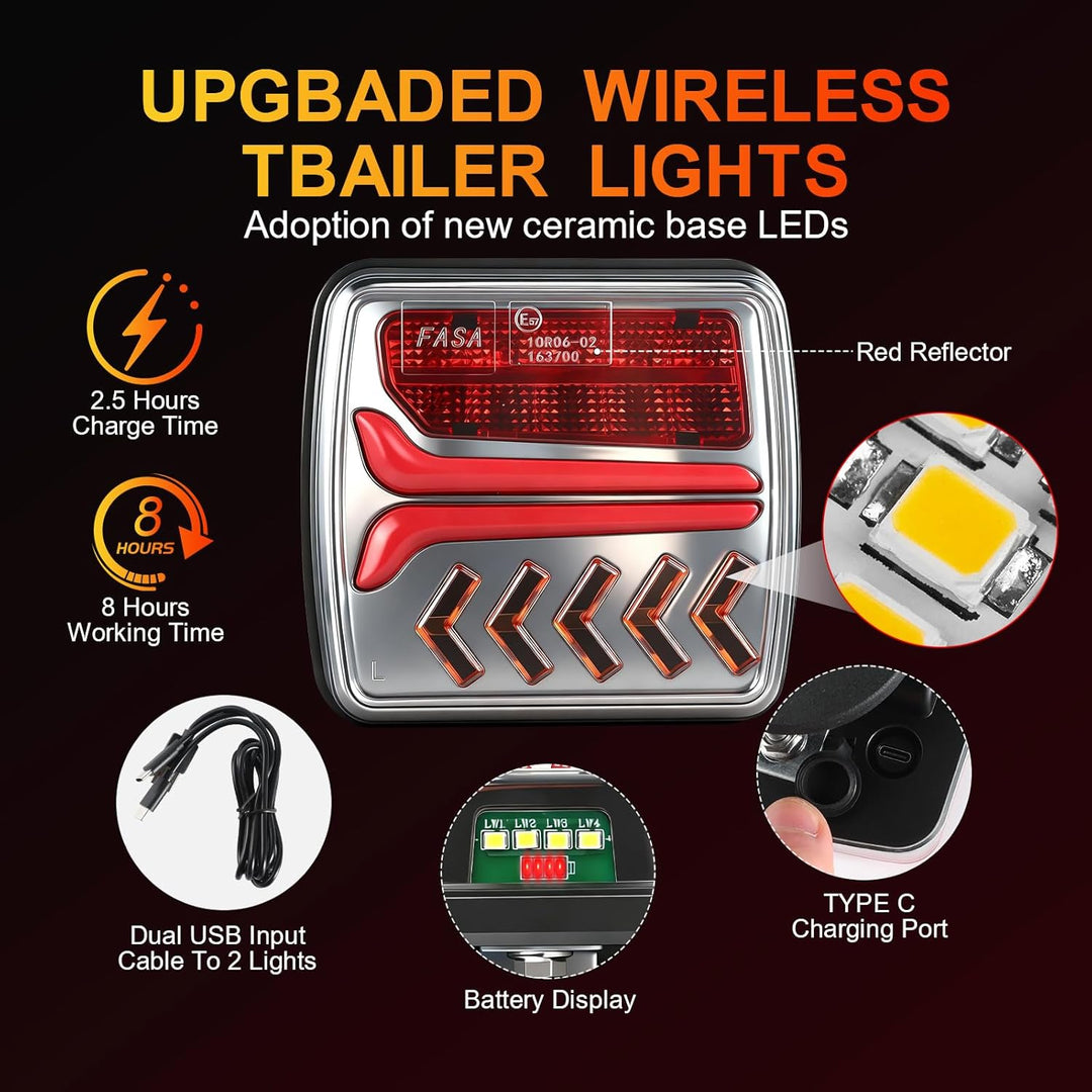 Kabellose LED Rücklichter Anhänger Set, 12V Dynamische Anhänger Rücklichten, Rücklicht Auto Wohnwage