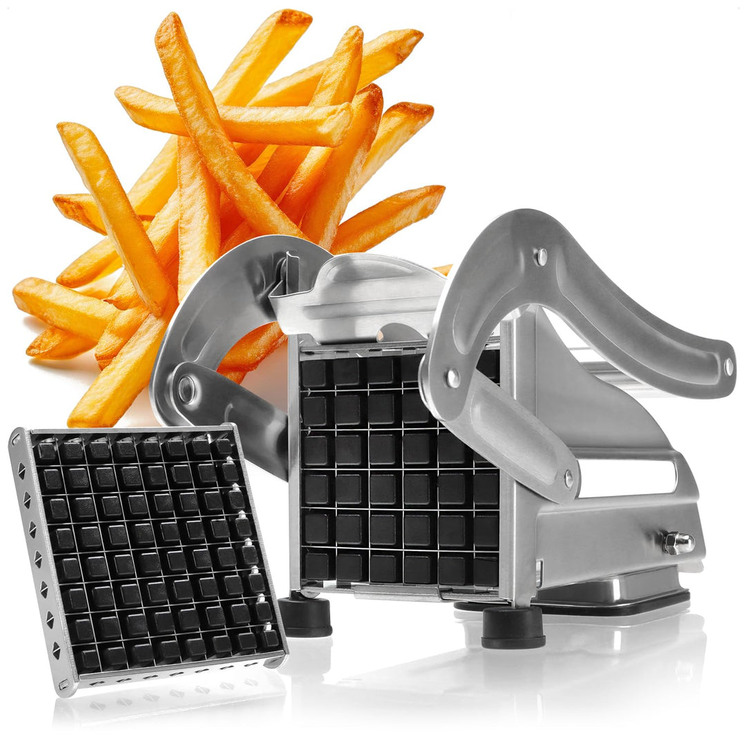 com-four® Pommesschneider - Kartoffelpresse mit 2 Schneideeinsätzen - Pommes Frites Schnitzer aus Ed