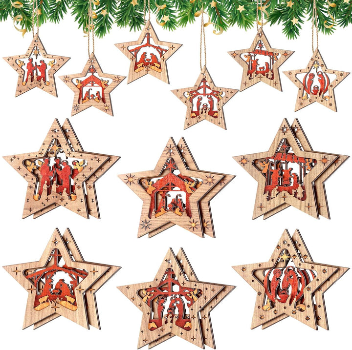 Spiareal Weihnachtskrippen-Ornamente, religiöse, christliche Geschenke, Holz, hängende Ornamente, St