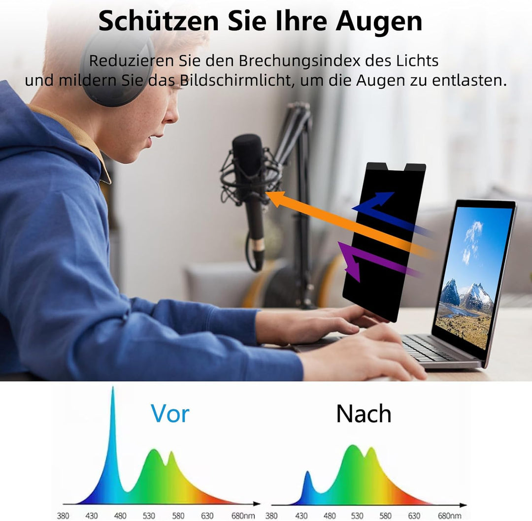 PYS Magnetische Blickschutzfolie Laptop 13,3 Zoll Anti Spy Blaulicht Blendfrei Sichtschutz Folie 16: