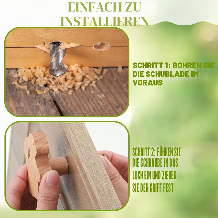 Qunclay Holzknäufe mit Tiermotiven, dekorative Holz-Kommodenknöpfe Schrauben, Kommode, Ziehen, Holz,