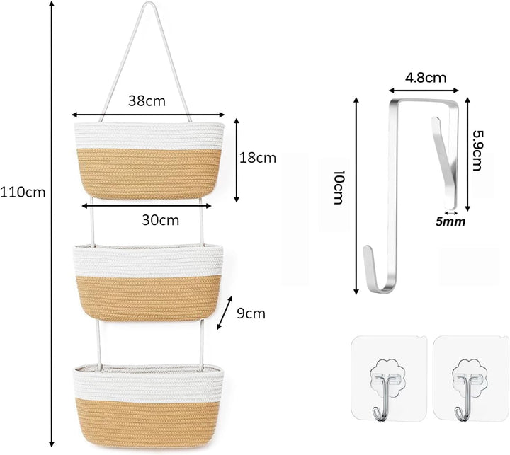 OJTOJT Hängender Organizer, Hängeorganizer Mit Haken, Wand Hängen Tasche Zum3-Tier, Hängeregal Stoff
