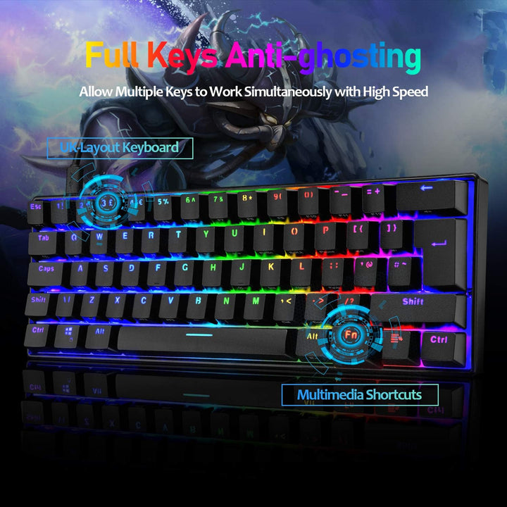 MK21 Gaming-Set: 60% Mechanische Tastatur + 6400 DPI Maus + Mauspad für PS4, Xbox, PC - Schwarz/Brow