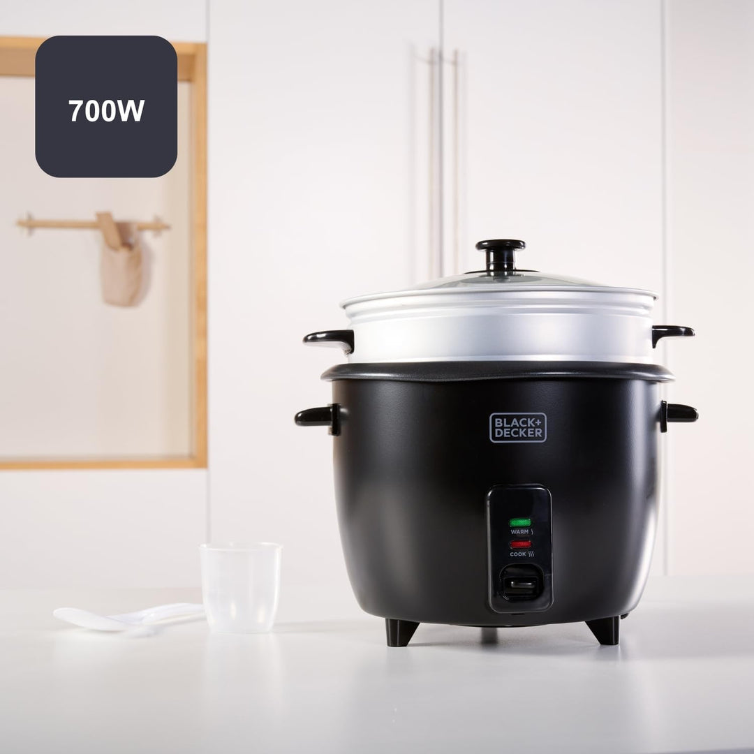 BLACK+DECKER BXRC1800E - Reiskocher. 700W. 1,8 Liter Fassungsvermögen. Antihaft-Beschichtung. Kochfu