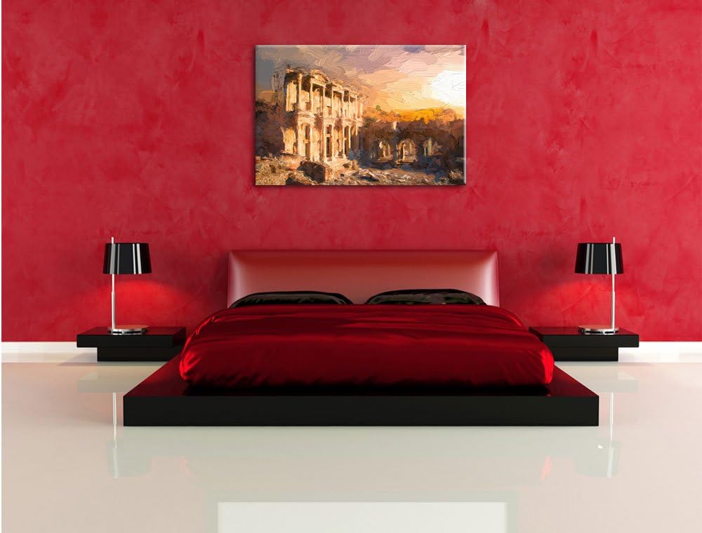 Pixxprint alte Tempelruine Kunst / 100x70cm Leinwandbild bespannt auf Holzrahmen/Wandbild Kunstdruck