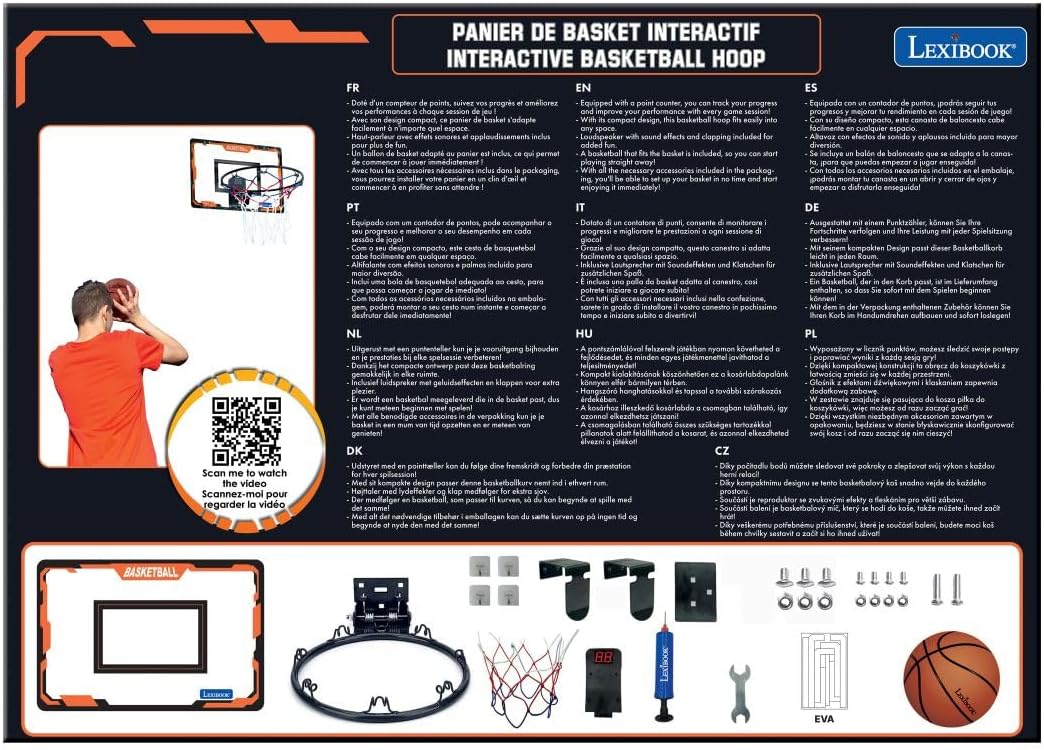 Lexibook, Interaktiver Basketballkorb, Punktezähler, Soundeffekte, Basketball, inkl. Pumpe und Insta