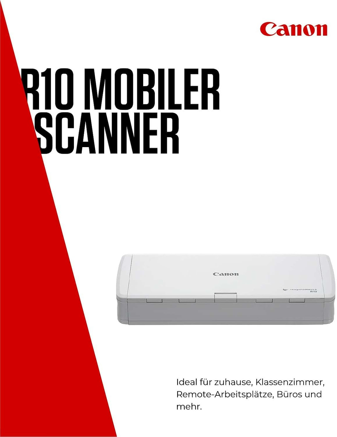 Canon R10 imageFORMULA Scanner Dokumentenscanner Mobil (Duplex Einzug, 600 DPI, eingebaute Plug und