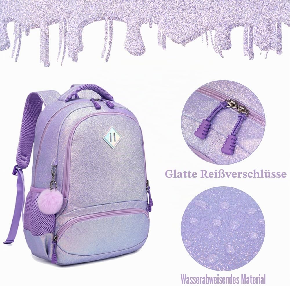 Kimwadalh Schultaschen Kinder Mädchen Rucksack Glitzer Kinerrucksack Schultaschen Set Bunte Schulruc