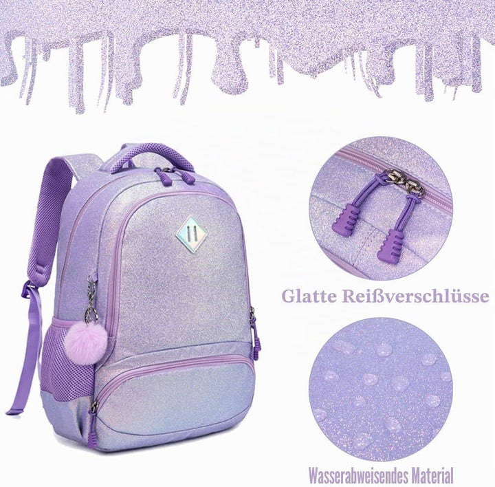 Kimwadalh Schultaschen Kinder Mädchen Rucksack Glitzer Kinerrucksack Schultaschen Set Bunte Schulruc
