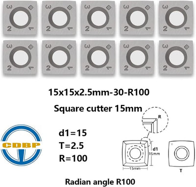 CDBP HM Vorschneid-Wendeplatten 15x15x2,5mm mit R100 Radius Schneidekante für Schaftfräser-Fräswerkz