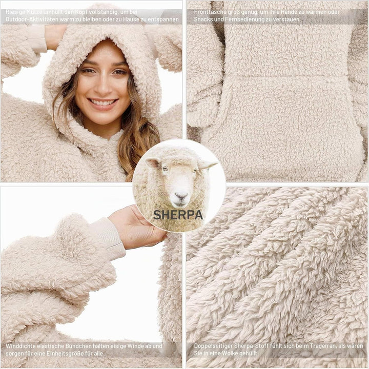 ililmmoe Sherpa tragbare Decke Übergrosse Hoodie Sweatshirt TV Decke mit Langen Ärmeln und Tasche-Be