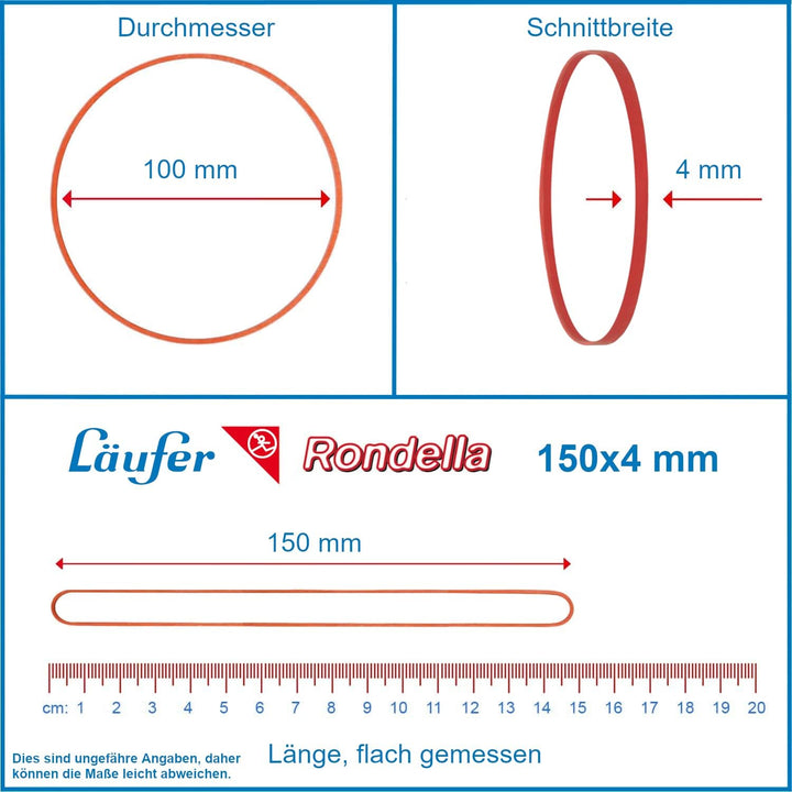 Läufer 51641 Rondella Gummibänder 150 x 4 mm, Durchmesser 100 mm, 4 mm breite Gummiringe, 1 kg Schac