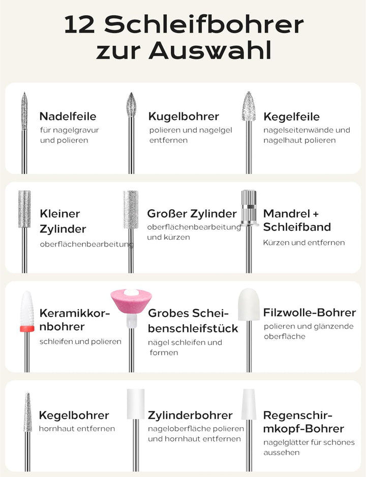Nagelfräser Professionell set 45000 RPM Tragbare Elektrische Nagelfräser 10H+Batterielebensdauer Wie