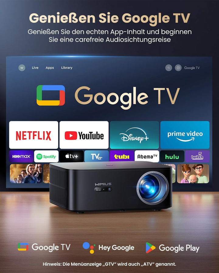 Beamer 4K Heimkino [1200 ANSI | Google TV] Offizielle Netflix-Lizenz FHD 1080P Beamer 4K Unterstützt