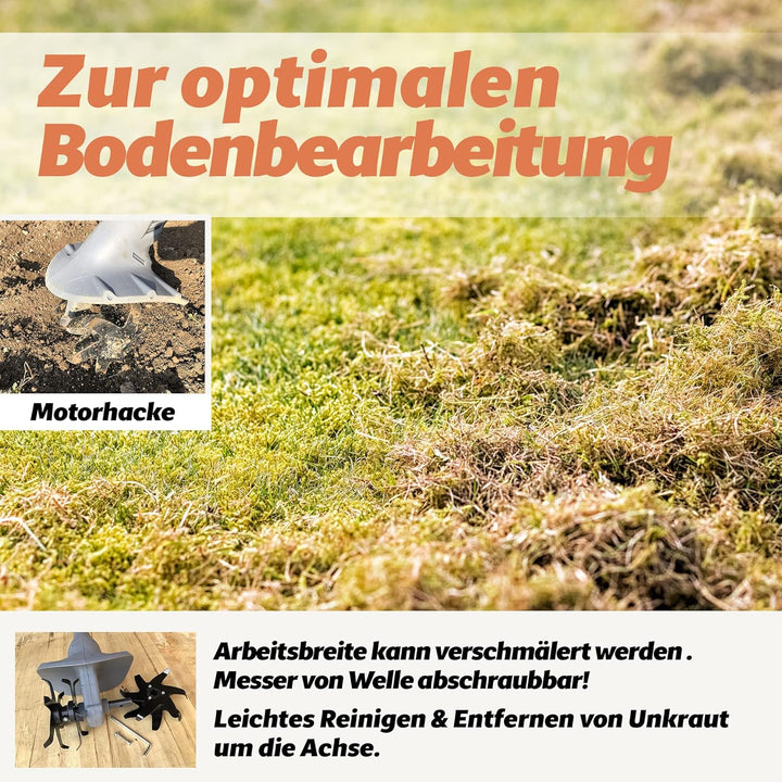 Vertikutierer Aufsatz für elektrische Bodenhacke mit Akku, Handvertikutierer zum Lüften von Rasen un