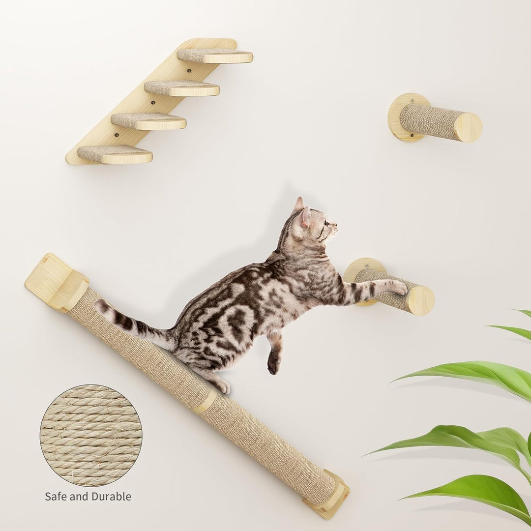YITAHOME 7PCS Kletterwand Katzen, Katzen-Wandmöbel aus Holz, Katzen-Kletterbaum mit 3 Kratzbäumen/4