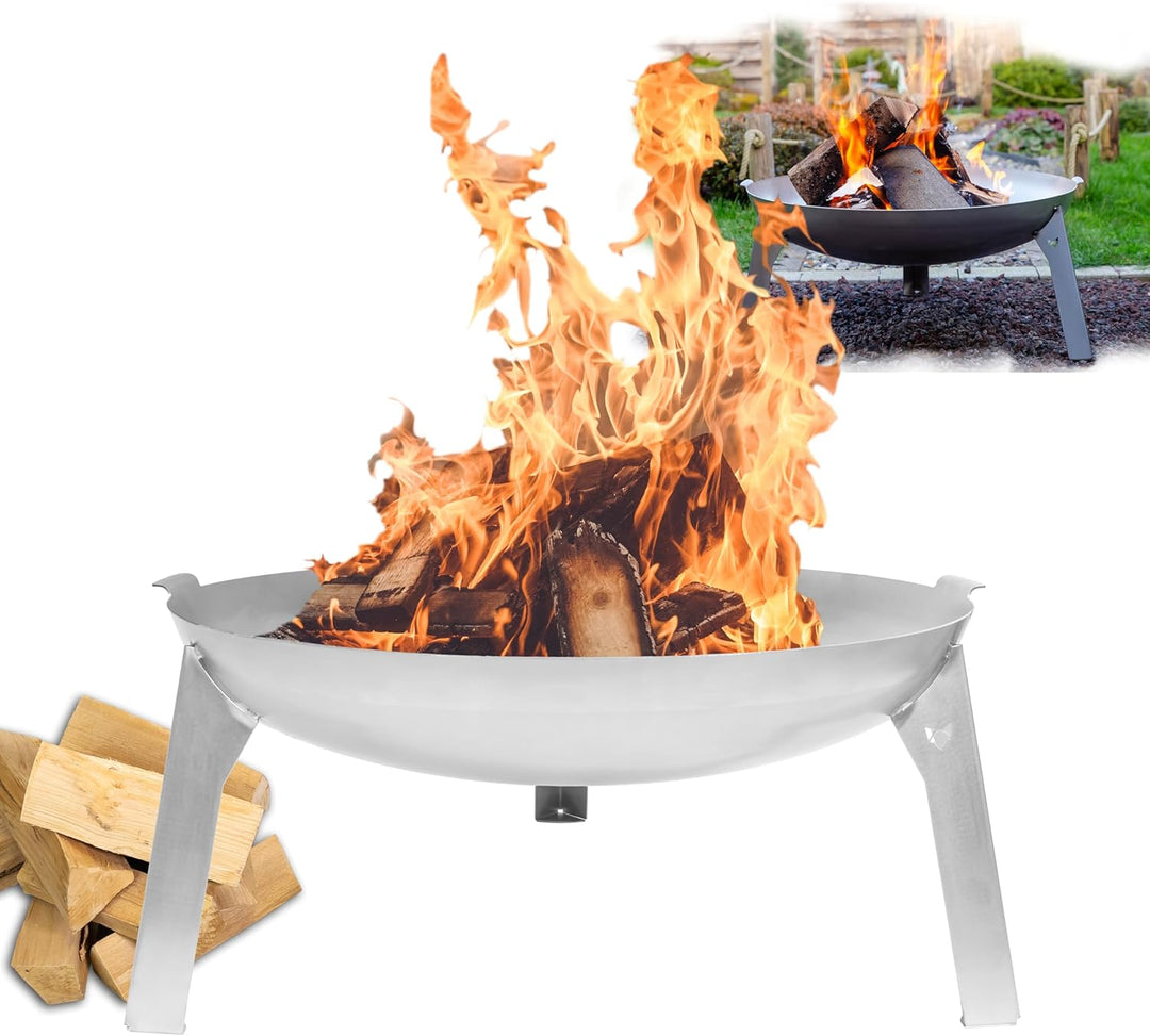 FENNEK Feuerschale 3 Pod | Grosse Feuerstelle aus 2,0 mm temperaturbeständigem Edelstahl | Ø 65 cm |