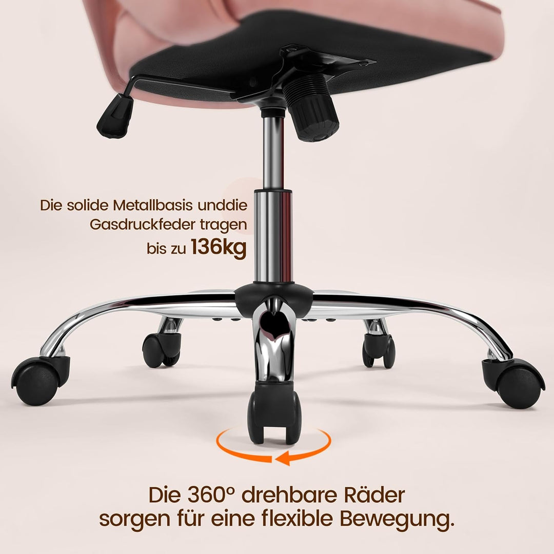 Yaheetech Bürostuhl mit Samtbezug, Ergonomischer Schreibtischstuhl mit Armlehnen, Drehstuhl mit Roll