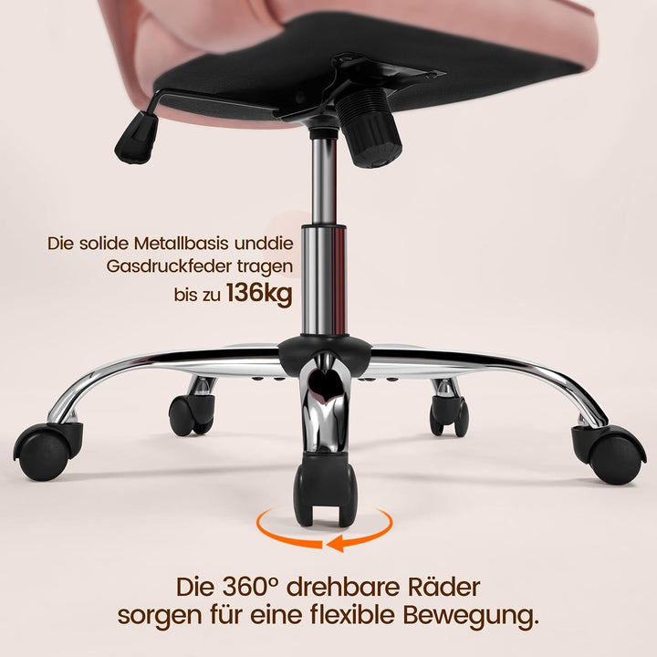 Yaheetech Bürostuhl mit Samtbezug, Ergonomischer Schreibtischstuhl mit Armlehnen, Drehstuhl mit Roll