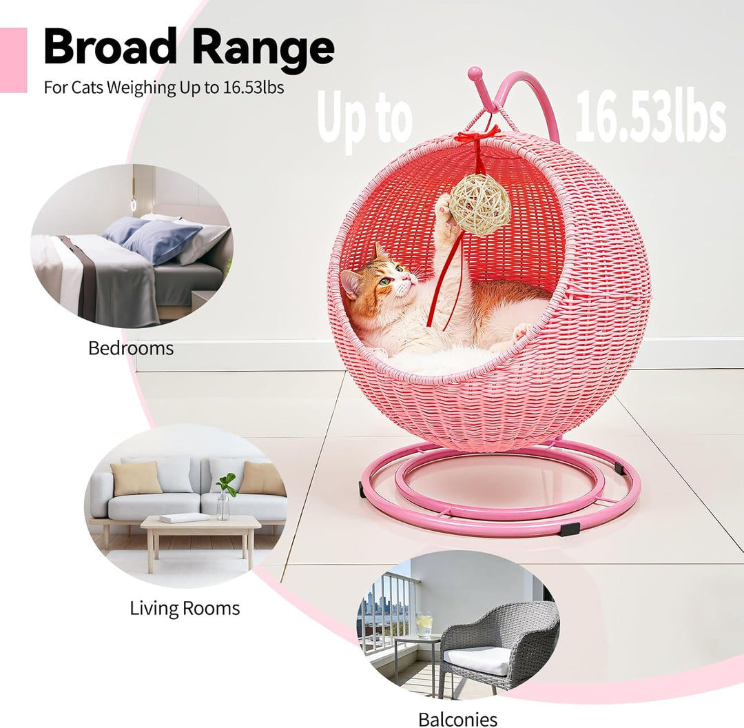 Katzenbett Katzen-Schaukel Katzenstuhl für drinnen Katzenkorb mit Weiches Kissen+Katzenspielball+Kra