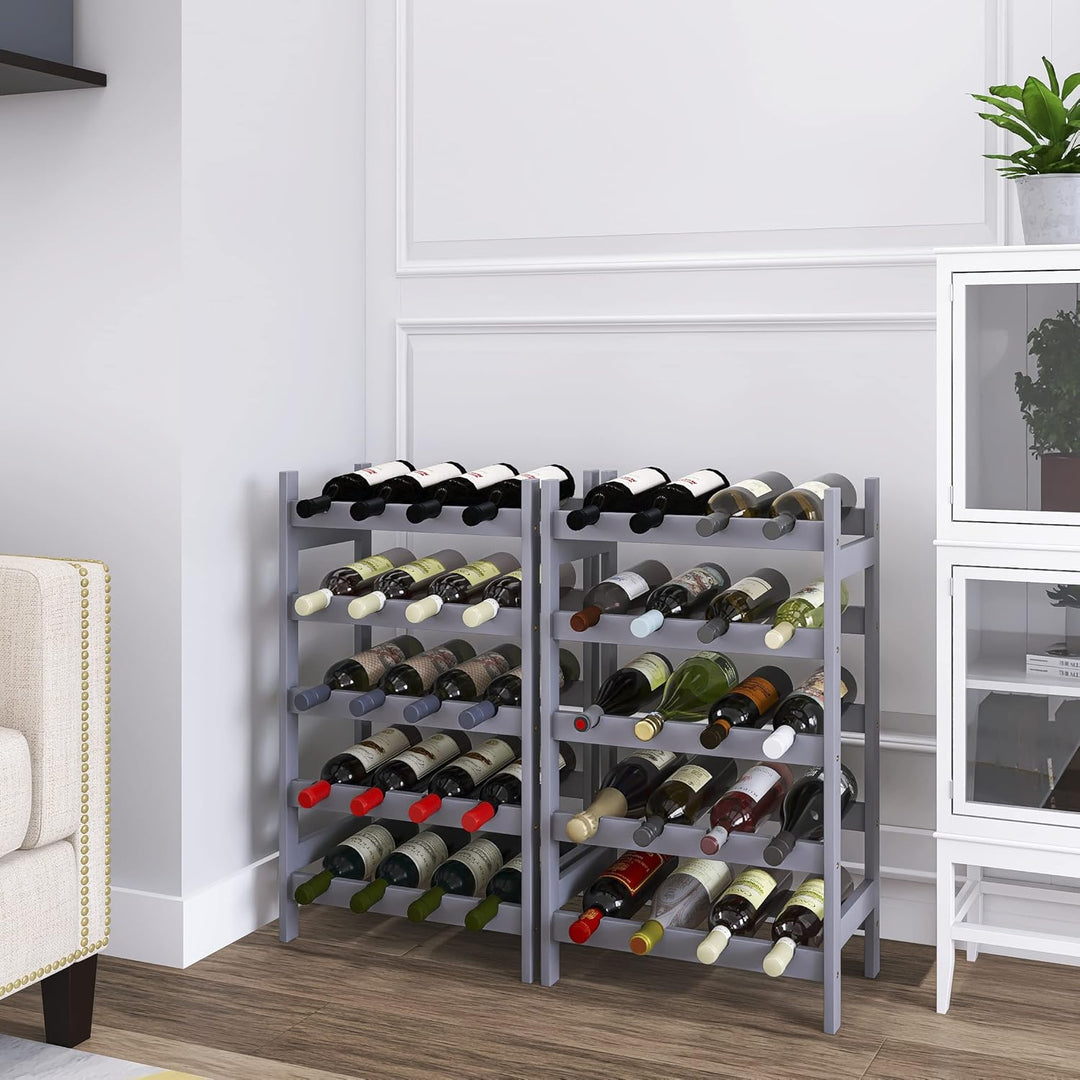 SMIBUY Bambus-Weinregal, 20 Flaschen-Display-Halter, 5-stöckige freistehende Lagerregale für Küche,