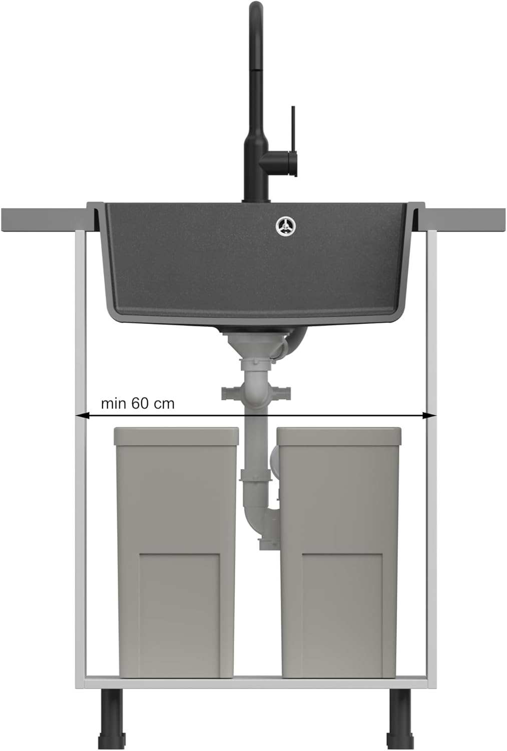 QUADRON | MORGAN 110 | Granit-Küchenspüle | Masse: 57 x 50 x 22 cm | Einbecken-Einbau | Unterschrank