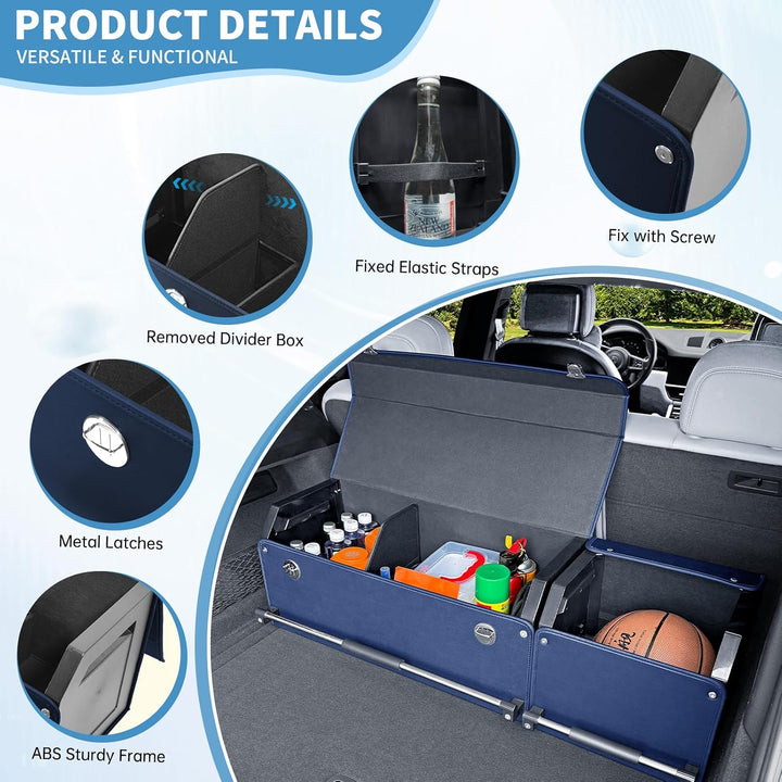 Auto Kofferraum Organizer, 2 in 1 Langlebig Leder Aufbewahrungsbox mit Deckel und stabilem Griff, Gr