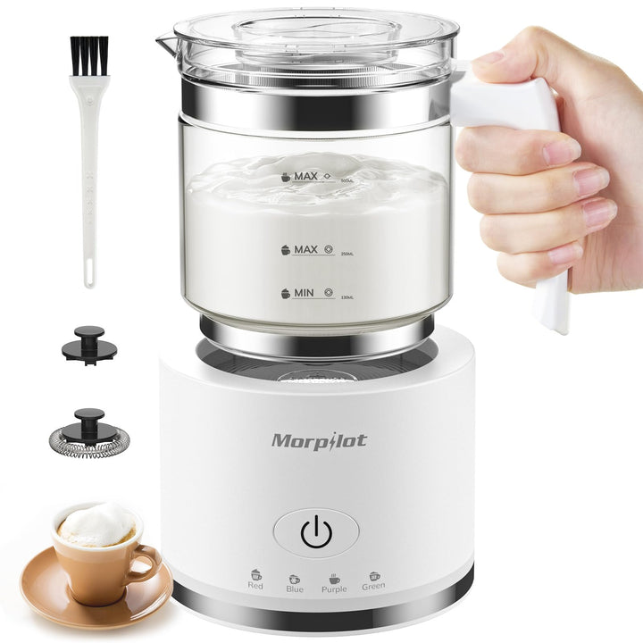 Morpilot Elektrischer Milchaufschäumer 4 in 1, 500 ml, 600 W, Milchaufschäumer aus Glas, warm und ka