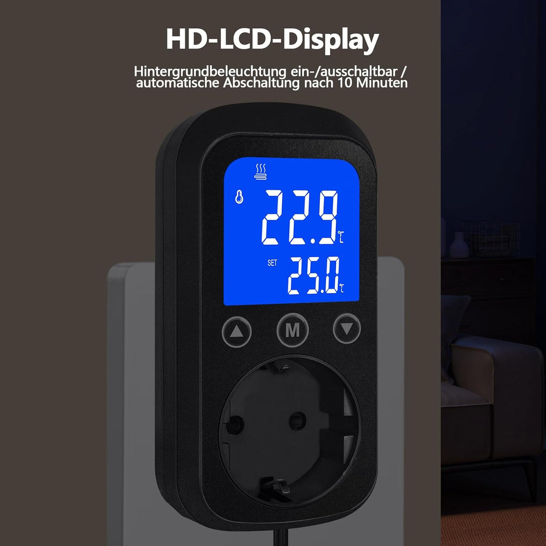 KETOTEK KT2000 Digitale Steckdose mit Thermostat 230V/16A EU Standard, Relais-Temperaturschalter & w