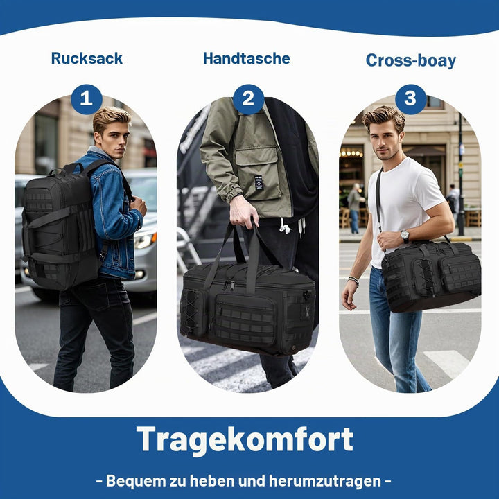 3 in 1 Sporttasche Herren mit Schuhfach &amp; Rucksackfunktion Taktische Reisetasche Handgepäck Rucksack