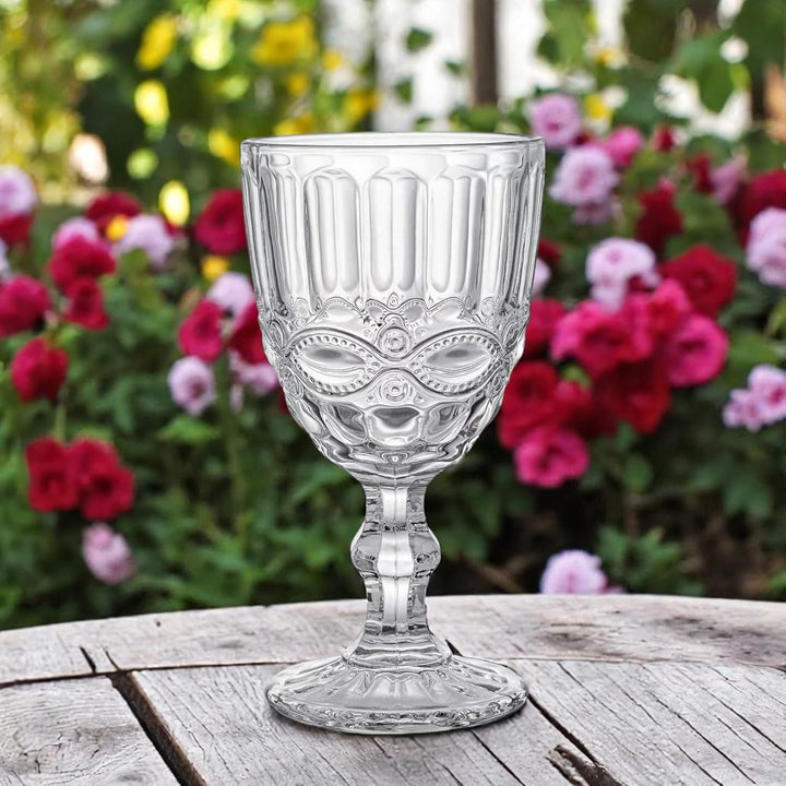 GMMH Vintage 6er-Set Farbige Weingläser Trinkgläser mit Prägung (Schleife/Klar/250 ml) Hochzeitsgläs