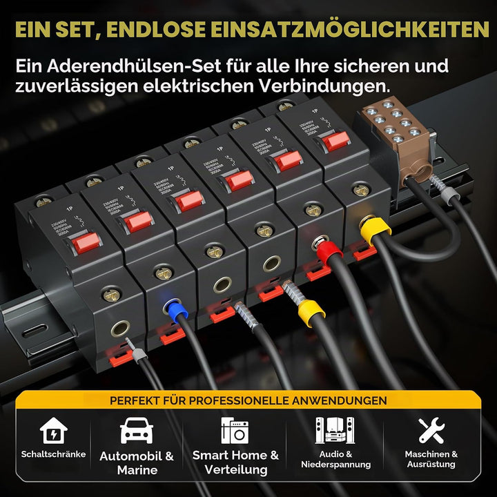 DxCRIMP Crimpzange Aderendhülsen Set für 0,25-25mm², 11 Arten isolierter Aderendhülsen, Selbsteinste