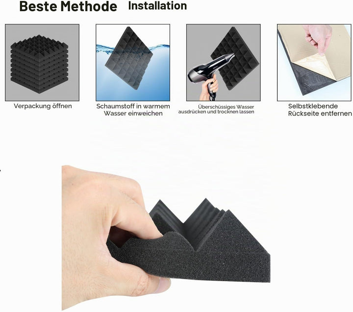 Sonnewelt Akustikschaumstoff Selbstklebend 72 Stücke 5x30x30 cm 3D Hochdichte Schallabsorber Wand Ha