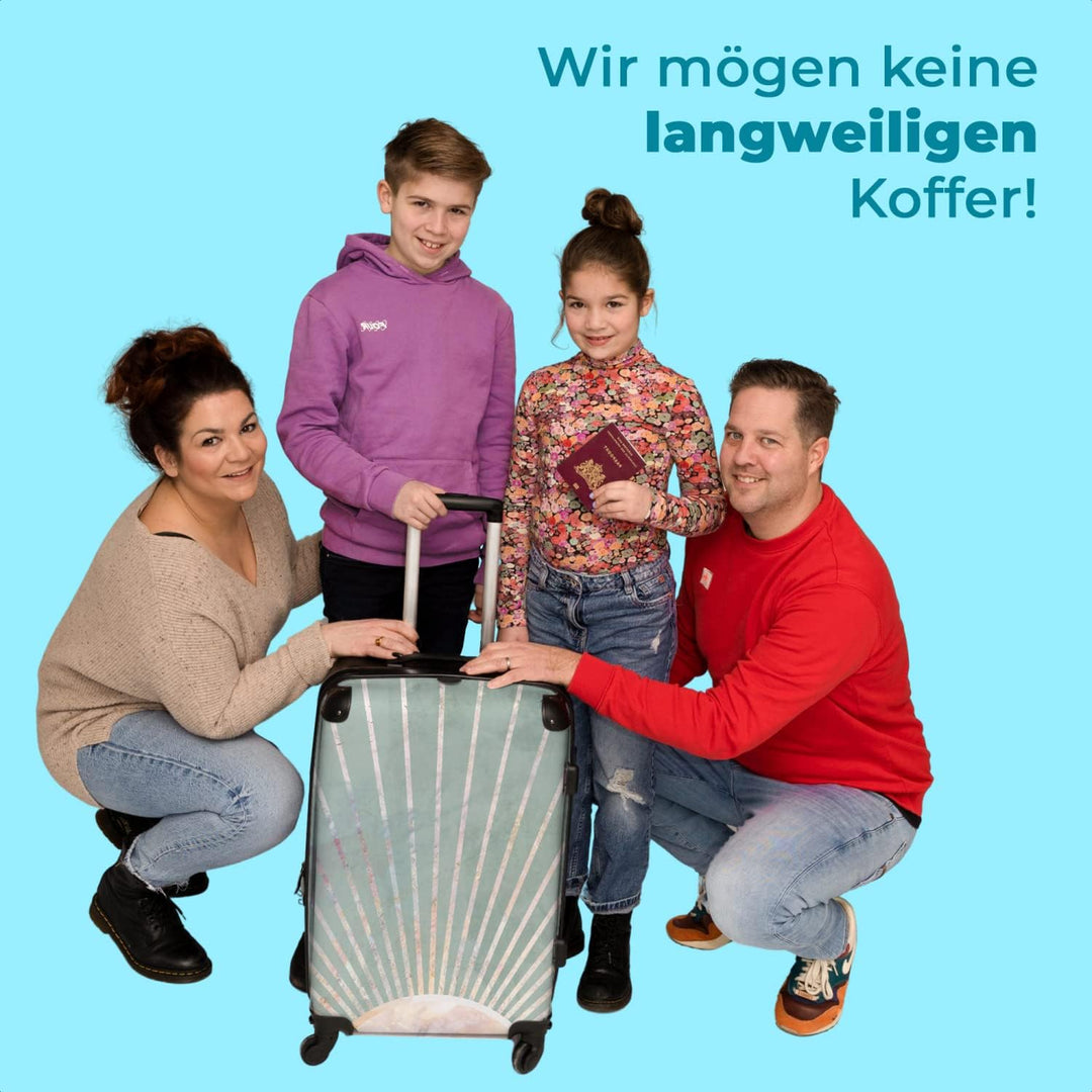 Koffer gross Trolley Rollkoffer Reisekoffer mit 4 Rollen Fotokoffer - Grün - Sonne - Gold - Luxus -