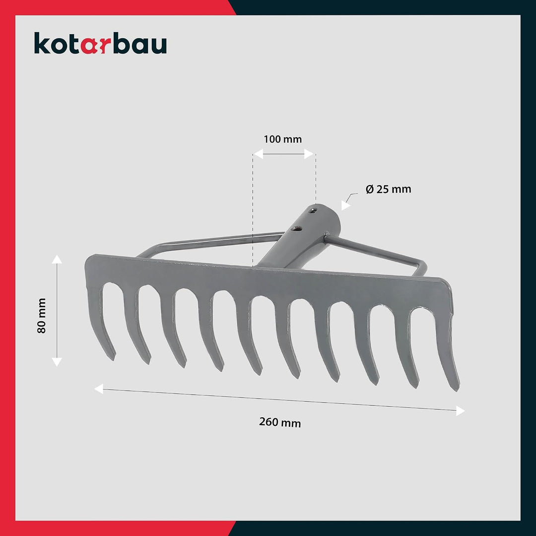 KOTARBAU® Laubrechen - 26 cm - Metall Rechen für Gras &amp; Laub - ohne Holzstiel - Gartenrechen - Rasen