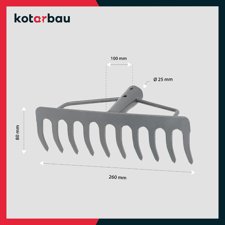 KOTARBAU® Laubrechen - 26 cm - Metall Rechen für Gras &amp; Laub - ohne Holzstiel - Gartenrechen - Rasen