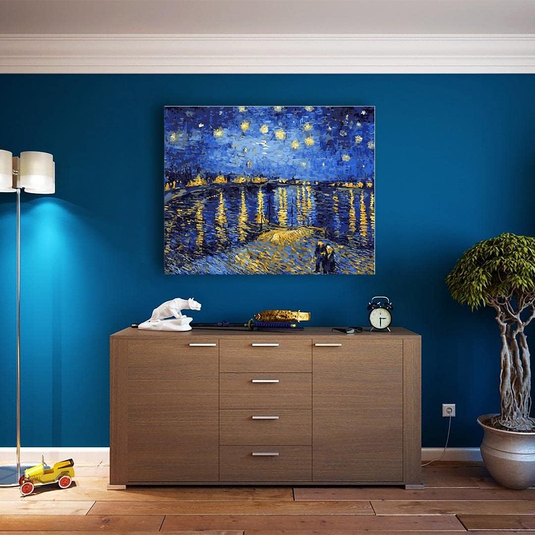 Artnapi Malen Nach Zahlen Erwachsene Kinder Kits MIT RAHMEN 40 * 50 cm (Sternennacht an der Rhone Va