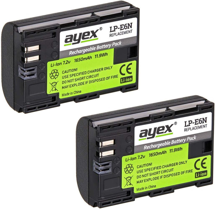 ayex Batteriegriff Kompatibel mit Canon EOS 6D Mark II inkl. 2 x LP-E6N Akku + 1 x USB Dual- Ladeger