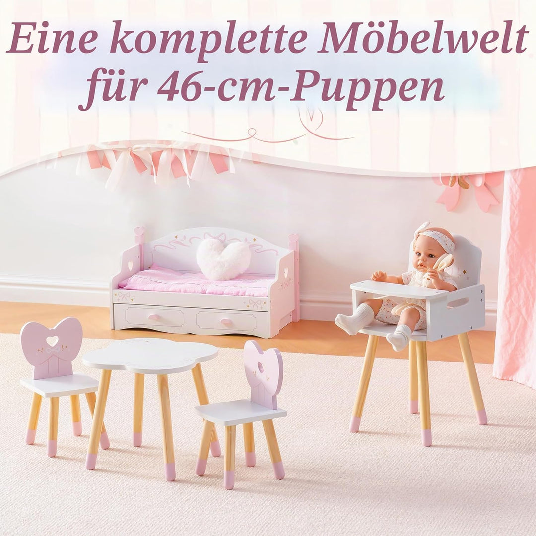 ROBUD Puppenbett &amp; Sofa-Set für 45 cm grosse Puppen, 2-in-1 Puppen-Etagenbett Holz mit Matratze, Dec