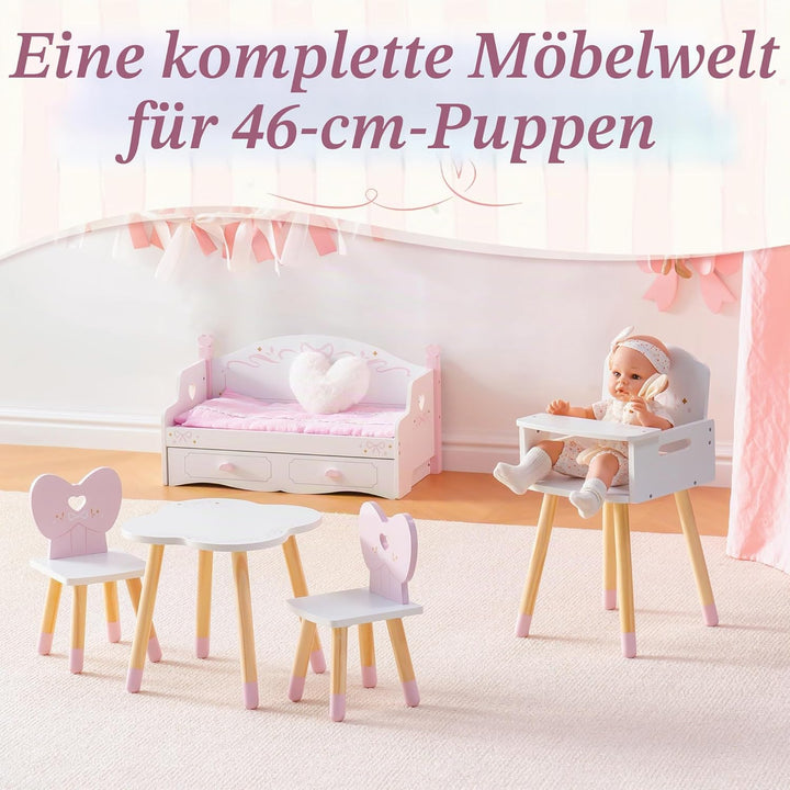 ROBUD Puppenbett &amp; Sofa-Set für 45 cm grosse Puppen, 2-in-1 Puppen-Etagenbett Holz mit Matratze, Dec