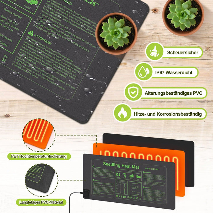 1 Stück Heizmatte Pflanzen mit Thermostat, Wärmematte IP67 Wasserdicht, 27W Heizkissen mit Timing-Fu