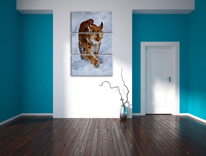 Luchs im Schnee Spezial 3-Teiler Leinwandbild 120x80 Bild auf Leinwand, XXL riesige Bilder fertig ge