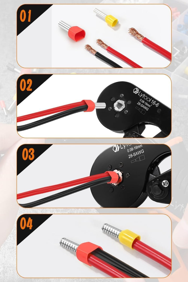 Crimpzange 0.08-16mm², Lytool Aderendhülsenzange Crimp Zange Sechskant Presszange für Isolierte Unis