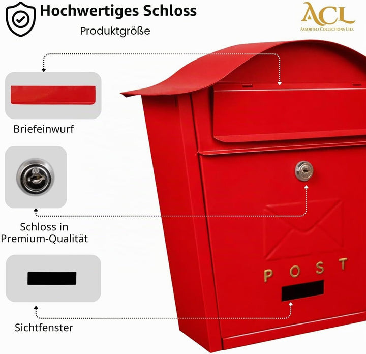 Assorted Collections Wandbriefkasten, klassisches Design, grosser Briefkasten, abschliessbar, 2 Schl