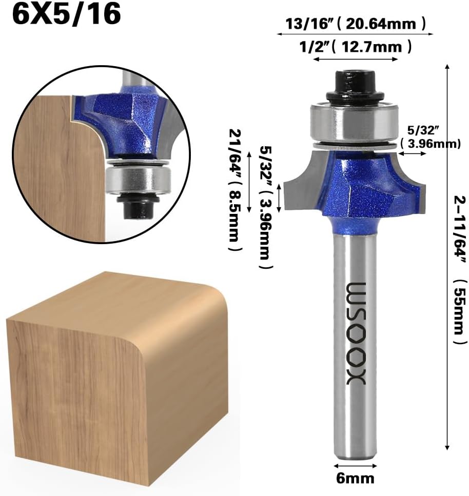 WSOOX 4 Stück Abrundfräser Standard Fräser Set für Holz mit 6mm Schaft, Fräser für Oberfräse Set