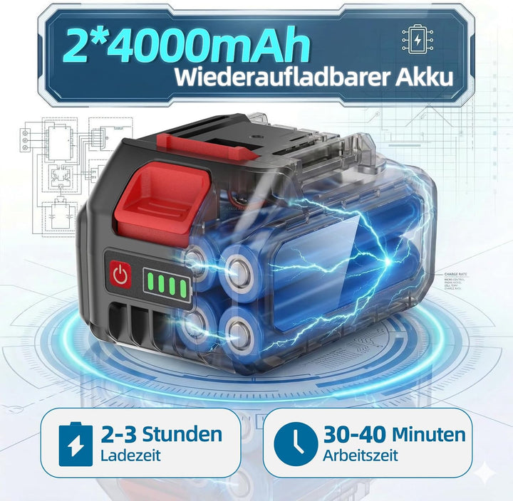 Akku Hochdruckreiniger, Pressure Washer 4-Gang-Modus Max 150Bar, Hydro Blast, Multifunktionale Mobil
