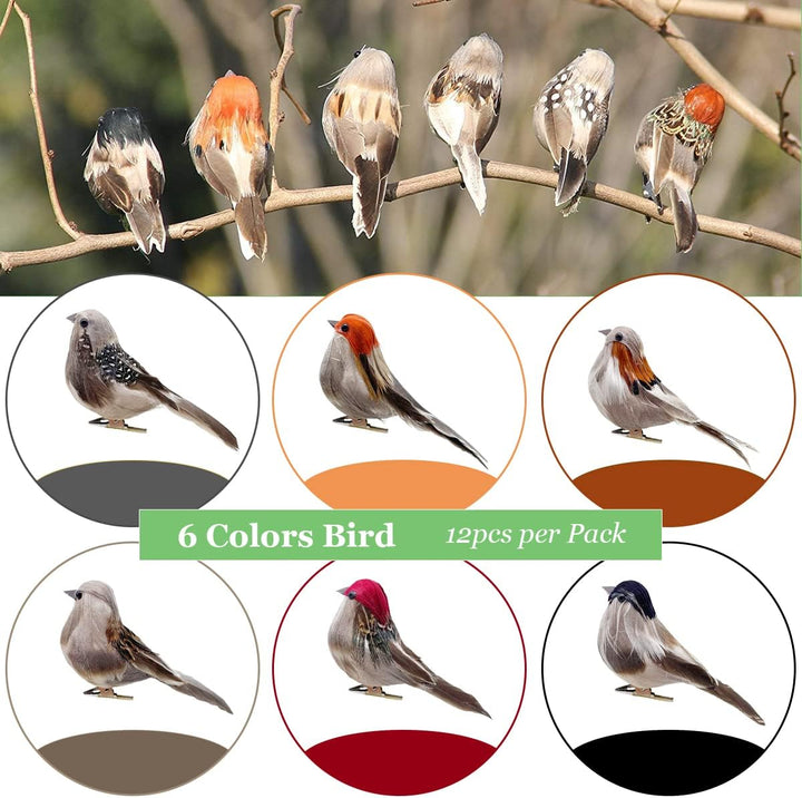 lwingflyer 12 Stück Künstliche Vögel Naturgetreu Deko Spatz Weihnachten Deko Vogel mit Clip für Gart