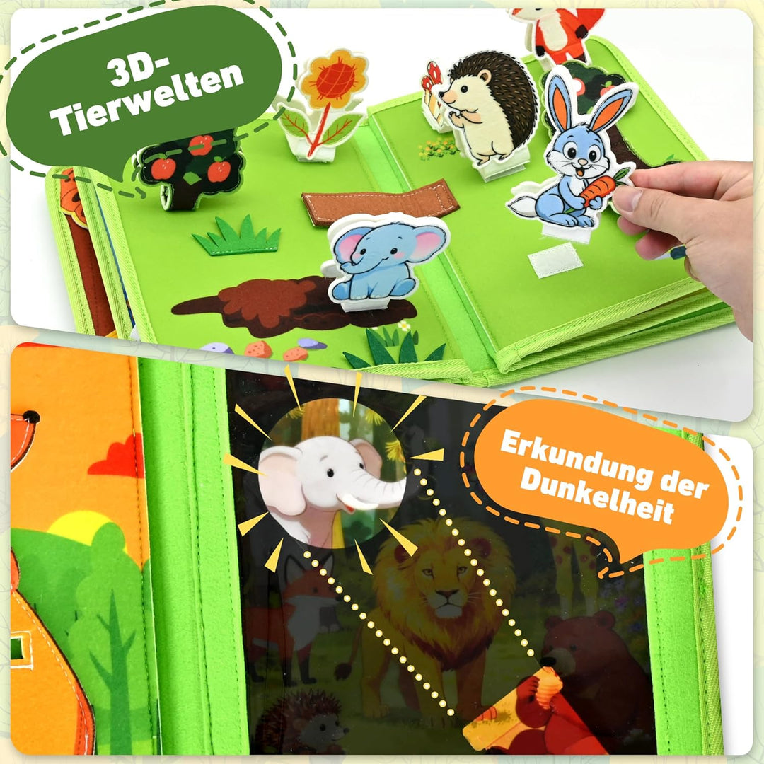 Busy Board Montessori Spielzeug ab 1 2 Jahr, Tiere Filz Busy Book Activity Board für Kleinkinder, Ge