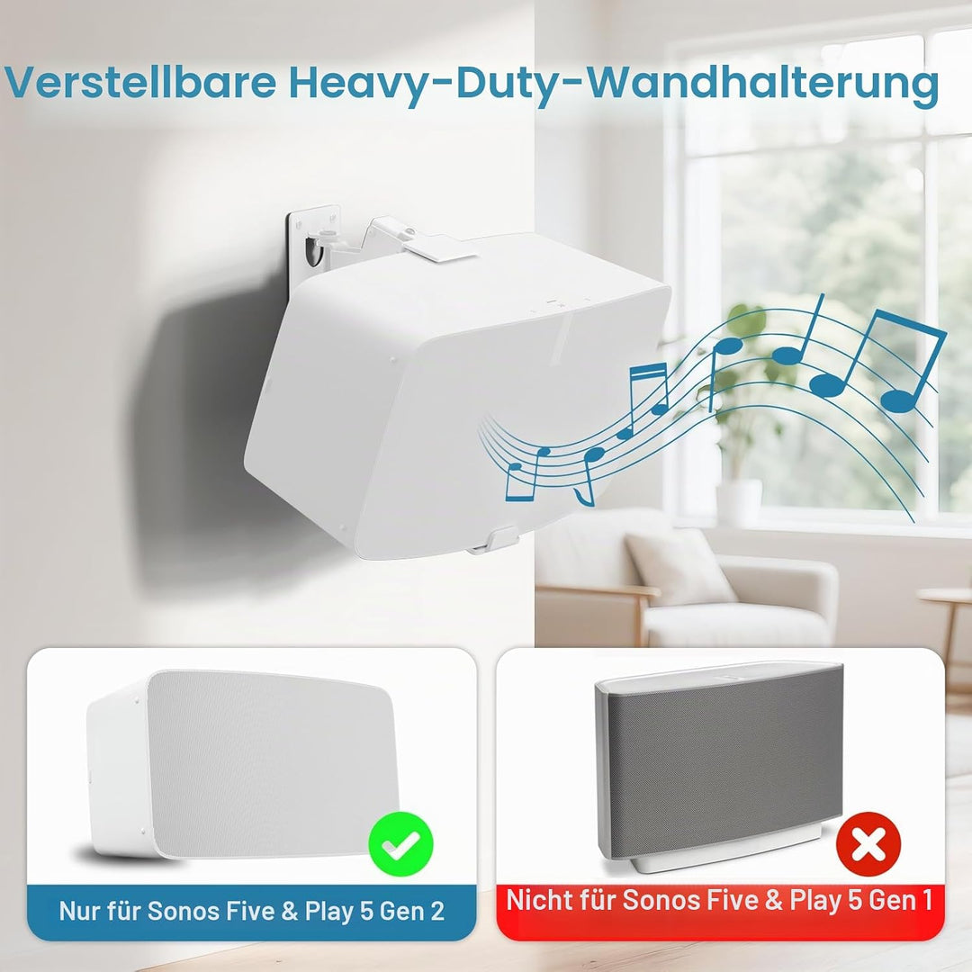 Yibracki Robuste Lautsprecherhalterung für Sonos Five & Play 5 Gen 2, weiss, unterstützt 15,9 kg Wei